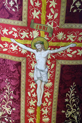 Crucifixion, detail of church vestment made by the Sisters of Charity of Saint Vincent de Paul in...