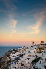 Santorini in Greece in summer hot sunset weather