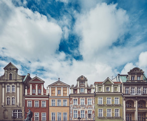 Fototapeta na wymiar Retro toned picture of Poznan Old Town houses, Poland.