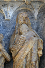 Statue of saint on the south portal of the church of St. Mark in Zagreb, Croatia 