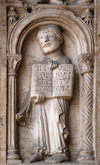 Saint Andrew the apostle, bass relief by followers of Wiligelmo, Princes’ Gate, Modena Cathedral,...