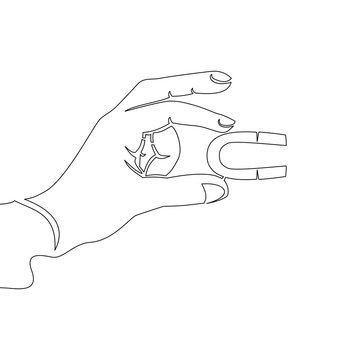 hand holding u shape, line art