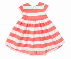 Cotton striped summer girl's dress isolated.