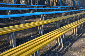 wooden benches at the stadium