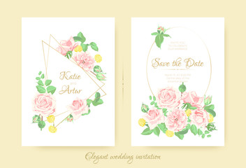 Vector Flowers Bouquet, Vintage Wedding Cards.