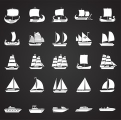 Ship icons set on black background for graphic and web design. Simple vector sign. Internet concept symbol for website button or mobile app.