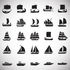 Ship icons set on white background for graphic and web design. Simple vector sign. Internet concept symbol for website button or mobile app.