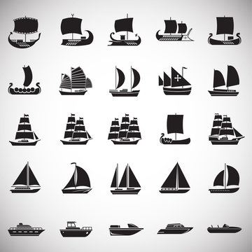 Ship icons set on white background for graphic and web design. Simple vector sign. Internet concept symbol for website button or mobile app.