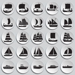 Ship icons set on plates background for graphic and web design. Simple vector sign. Internet concept symbol for website button or mobile app.