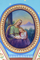 Saint Anne with the Virgin Mary, fresco in the Parish Church of the Holy Cross in Zacretje, Croatia 