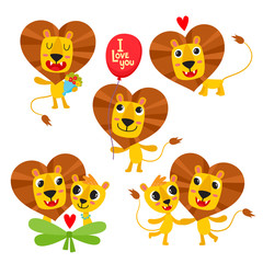 Obraz premium Vector set of lion isolated on white for Valentines day