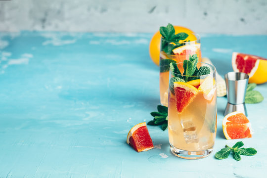 Grapefruit and fresh mint cocktail with juice