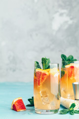 Grapefruit and fresh mint cocktail with juice