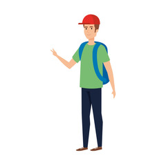 young man with travelbag avatar character