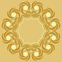Round frame with decorative elements of golden shades