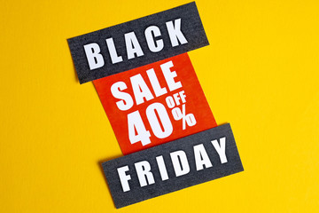 Black Friday sale concept. Forty percent discount. Sale sticker on yellow background.