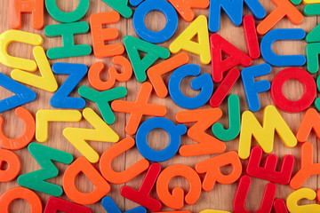 Set of coloured plastic letters and numbers