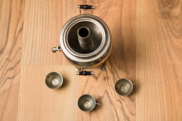 Open Toy Samovar on a wooden cutting board