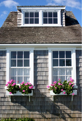 Fototapeta na wymiar House Cottage Flower Window Boxes Cape Cod Nantucket Boston Massachusetts 