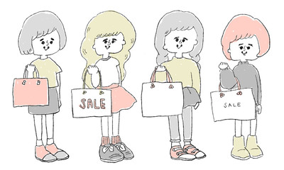 SALE SHOPPING  お買い物セールにお出かけする女の子たち