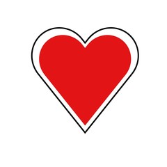 Flat heart icon with outline shape isolated on white background. Vector illustration.