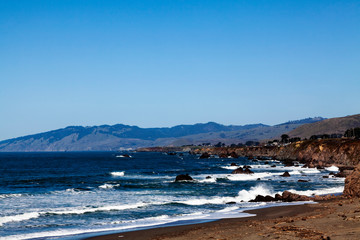 Coast Line Northern California Ocean Cliff And Hills Blue Sky