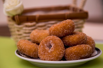 Fried Donuts in an Artisan Basket