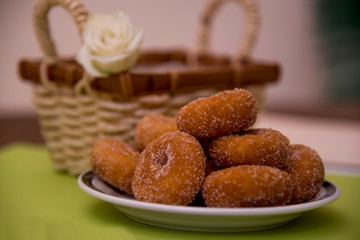 Fried Donuts homemade in an Artisan Basket