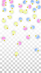 Vector Realistic Colorful Petals Falling on Transparent Background.  Spring Romantic Flowers Illustration. Flying Petals. Sakura Spa Design. Blossom Confetti. Design Elements for Wedding Decoration.