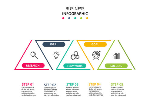 Thin line flat triangles for infographic. Template for business presentation with 5 options.