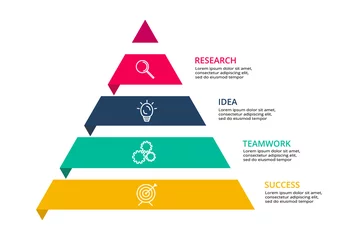 Foto op Canvas Vector pyramid up arrows infographic, diagram chart, triangle graph presentation. Business timeline concept with 4 options, parts, steps, processes. Icons and text data info graphic. © Tetiana