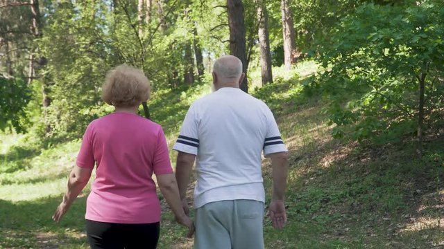 Senior woman walking with her husband in summer park