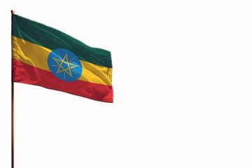 Fluttering Ethiopia isolated flag on white background, mockup with the space for your content.