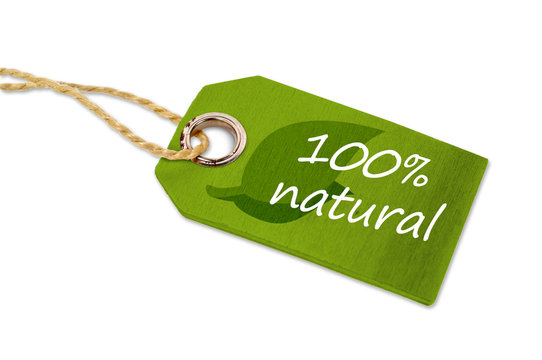 Holzanh&auml;nger Label und Schild mit 100 % natural