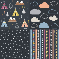 Wild & Free Teepees Trees Cloud pattern set © Didem Hizar