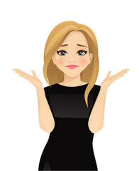 Frustrated elegant business woman gesture with hands vector illustration