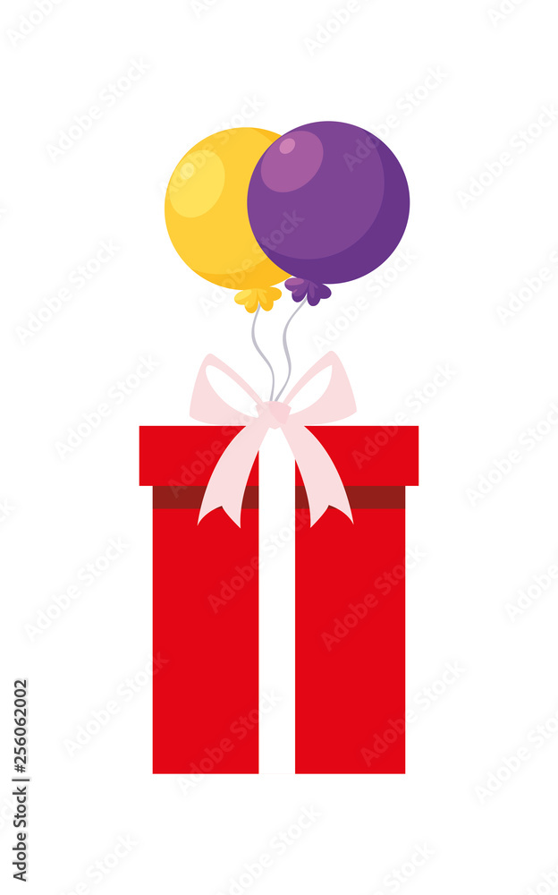 Wall mural gift box present with balloons helium