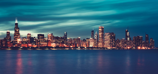 Panoramic view of Chicago by night, special photographic