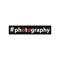Hashtag photography on a black background. The inscription for printing on banners, clothing, paper, postcards, bags, and other items.Vector illustration.