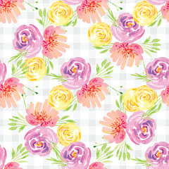 Hand-painted watercolor floral rose Pattern. Illustration of decorative floral design for wedding invitations and greeting cards.