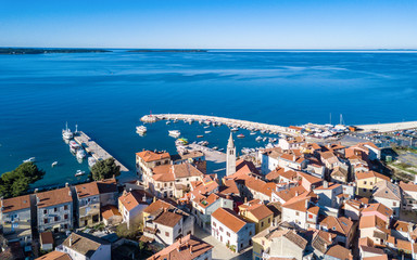 Aerial shot of the town of Fazana, Croatia. Yugoslavia's former President, Marshal Josip Broz Tito,...