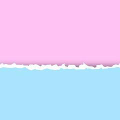 Pastel blue and pink texture of torn paper. Preparation for an inscription, a cover, registration, design, banners.Torn paper with copy space for your text.