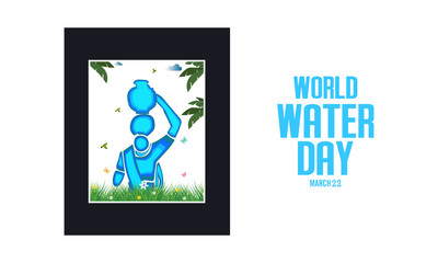 world water day - Indian woman carrying on water pot - Vector frame designs