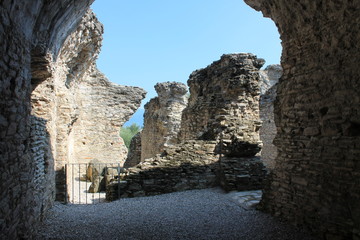 Ruins of the Grotto of Catullus in Sirmione at the lake Garda Italy