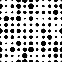 Black and white seamless pattern with grunge halftone dots. Dotted texture. Halftone dots background. Polka dot infinity. Abstract geometrical pattern of round shape.Screen print. Vector illustration