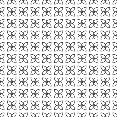 Black and white seamless pattern with geometric shapes, flowers, texture infinity. Abstract floral geometrical background. Vector illustration. 