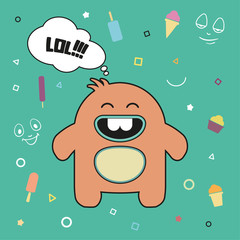 Cartoon monster. Vector Halloween furry monster. Laughing Monster