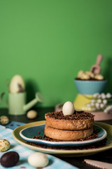 Easter breakfast with Dutch chocolate hail, egg and decorations