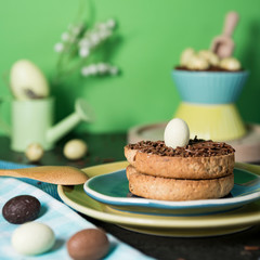 Easter breakfast with Dutch chocolate hail, egg and decorations