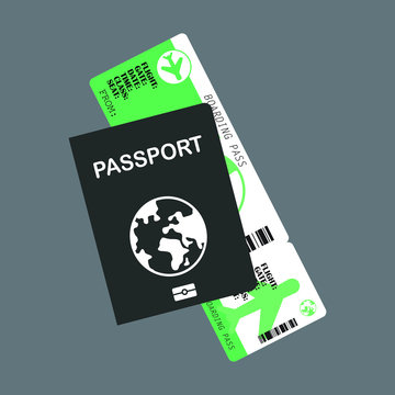 Passport with ticket vector illustration in flat style